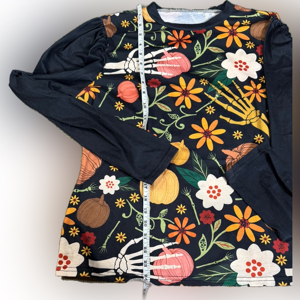 🌺Halloween | Spring Long Sleeve Crew Neck T-Shirt, Puff Sleeve Top🌸🌺 - Picture 3 of 11
